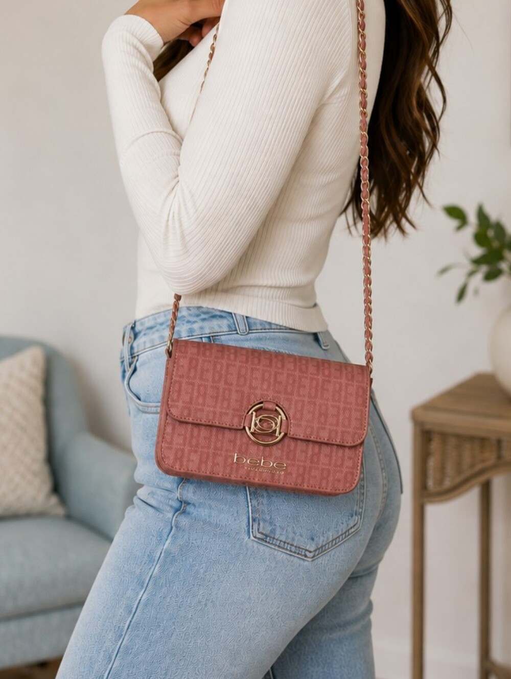 bebe Kira logo crossbody bag in a dusty rose NWT